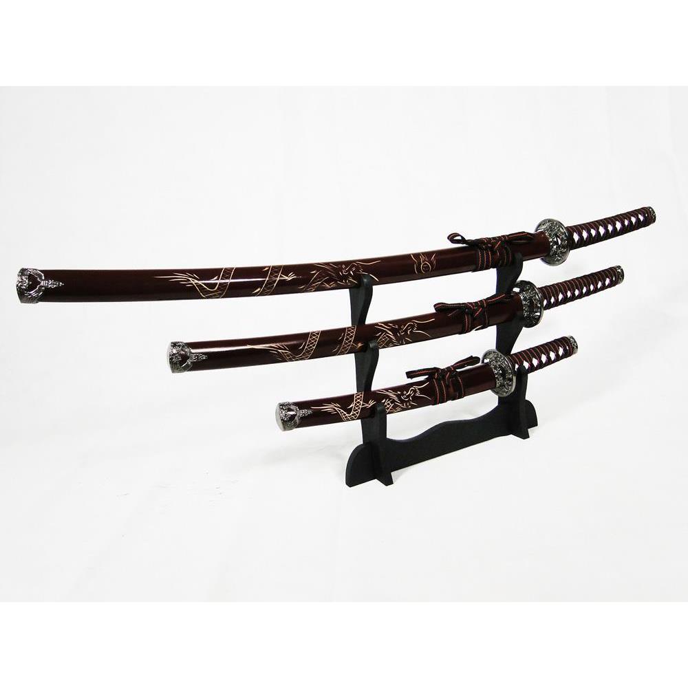 Set Decorativo Katana, Wakizashi E Tanto FDM - Colore Rosso, Per Collezione, Arredamento, Cosplay
