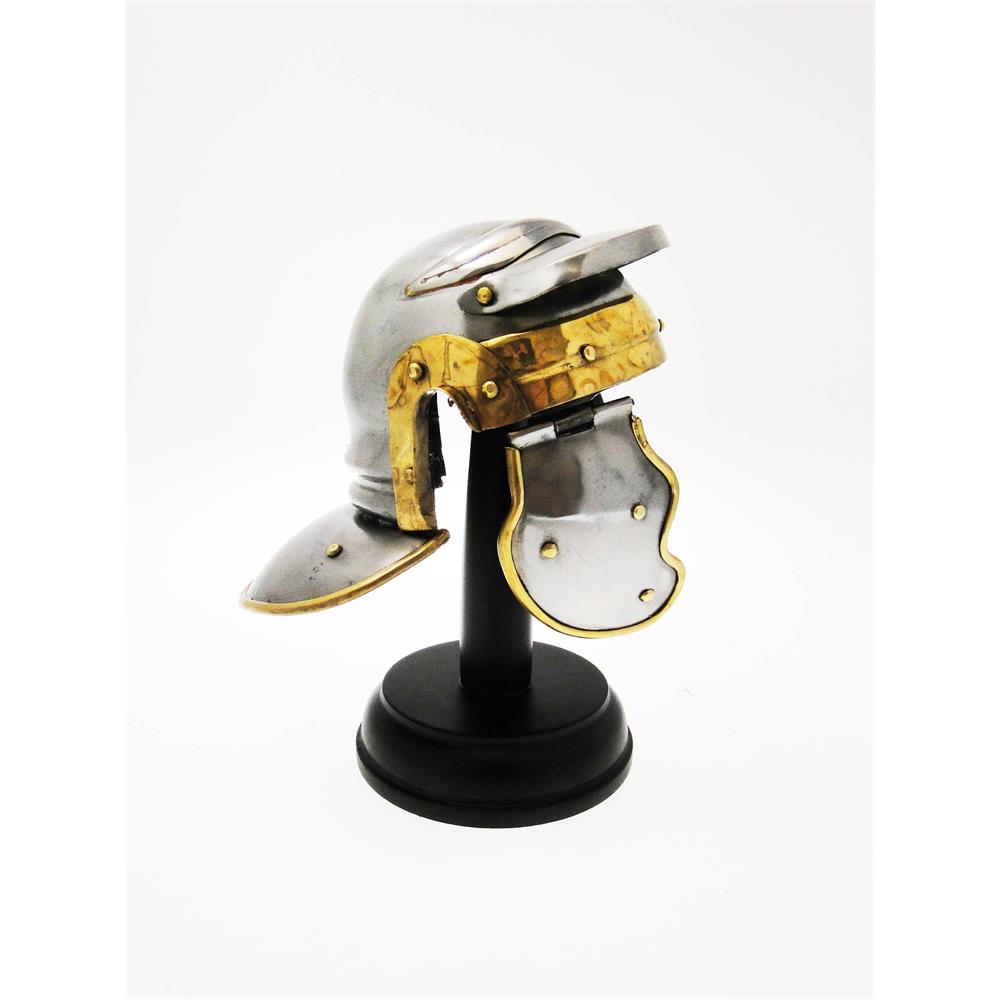 Elmo Centurione Romano In Ottone - Casco Greco Corinzio Con Piume E Supporto Legno, Regalo Uomo - Foto 11
