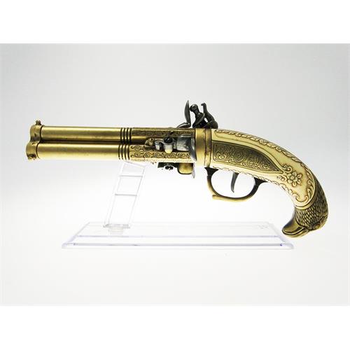 pistola-antica-a-tre-canne-in-metallo-con-incisioni-29-cm