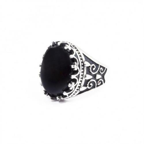 anello-cabochon-satinato-con-agata-nera