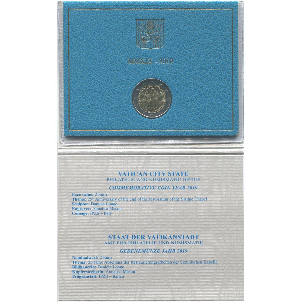 VATICANO - 2 EURO COMMEMORATIVI - CAPPELLA SISTINA, 2019