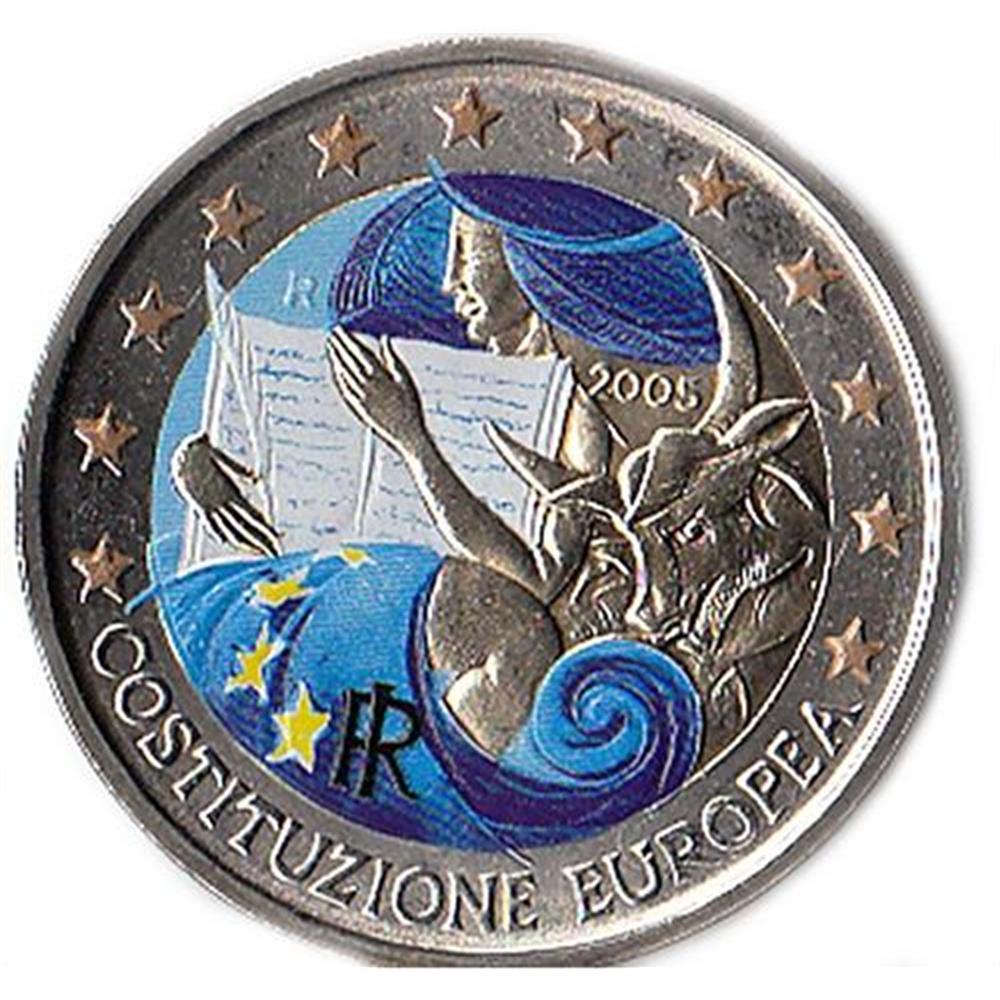 2 Euro Italia 2005 Costituzione Europea Colorata Colorati Euro