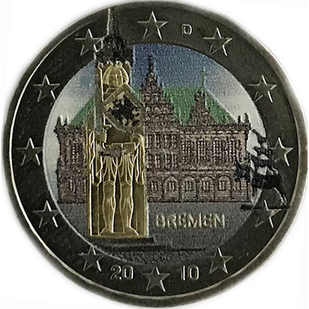 2 euro Germania 2010 Bremen Municipio di Brema e statua di Rolando