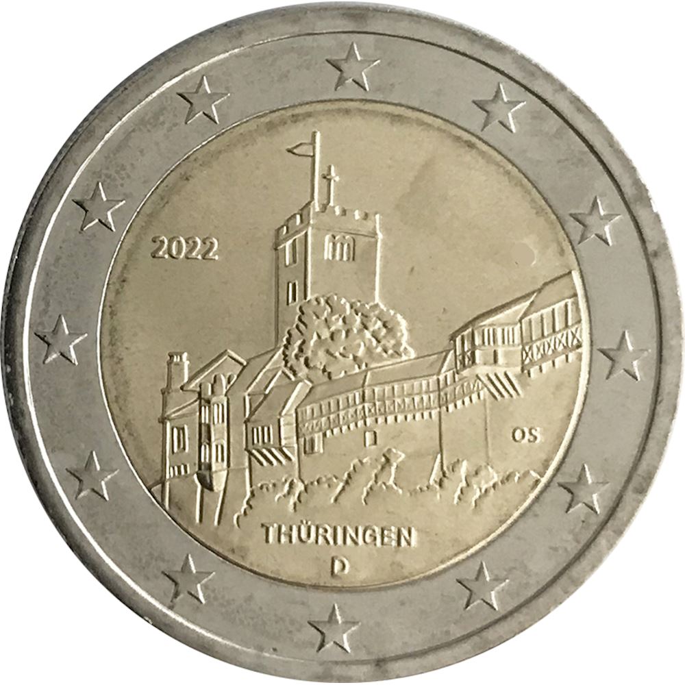 euro Germania 2022 fdc zecca: A Thüringen castello di Wartburg