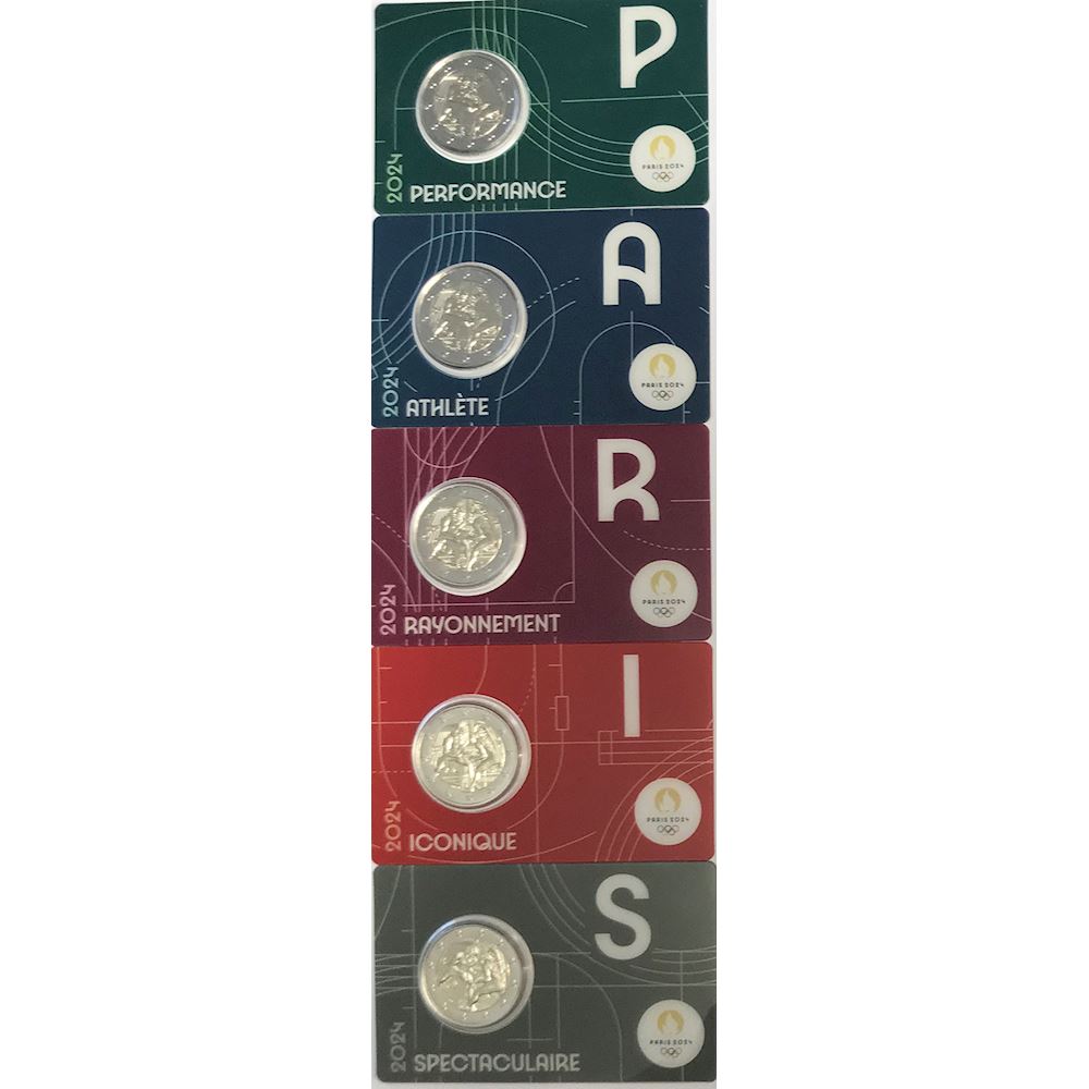 2 Euro Francia 2021 Fdc Giochi Olimpici Di Parigi 2024 TUTTE 5 Le Coincard P233891 - Foto 5