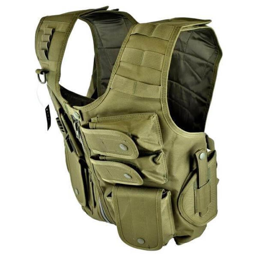 VIPER GREEN TACTICAL VEST WITH 7 POCKETS AND HOLSTER TACTICAL VESTS -