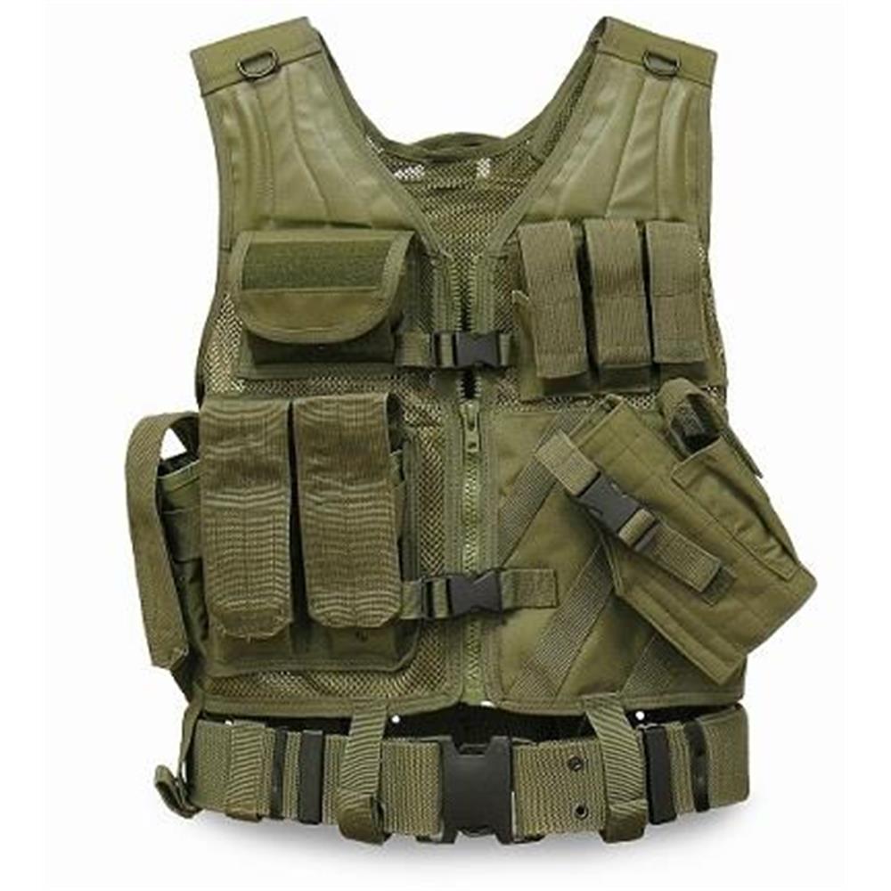 CORPETTO TATTICO VERDE CON 10 TASCHE FONDINA E CINTURONE TACTICAL VESTS ...