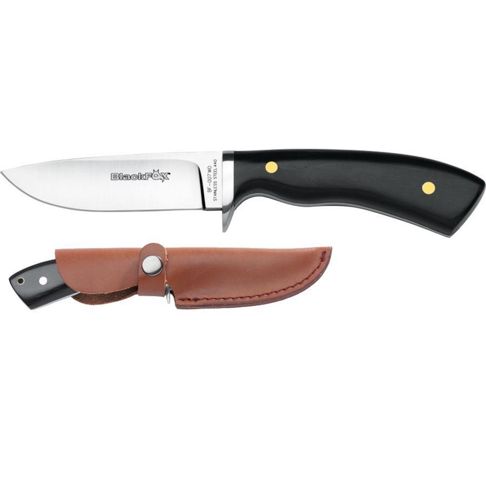 SATIN BLADE KNIFE. BLACK WOOD HANDLE WITH SHOE-FOR HUNT- HUNTING KNIVES -  IlSemaforo