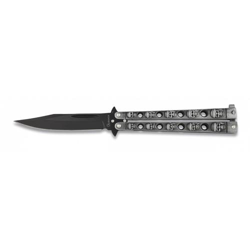 coltello-butterfly-monofilo-con-teschi-lama-10cm-brunita