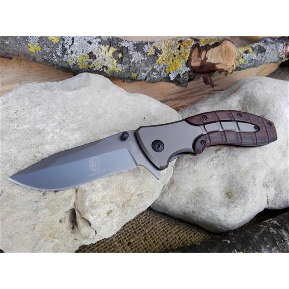 COLTELLO RICHIUDIBILE MANICO ACCIAIO-LEGNO LAMA DA 8CM COLTELLI TASCABILI -  IlSemaforo