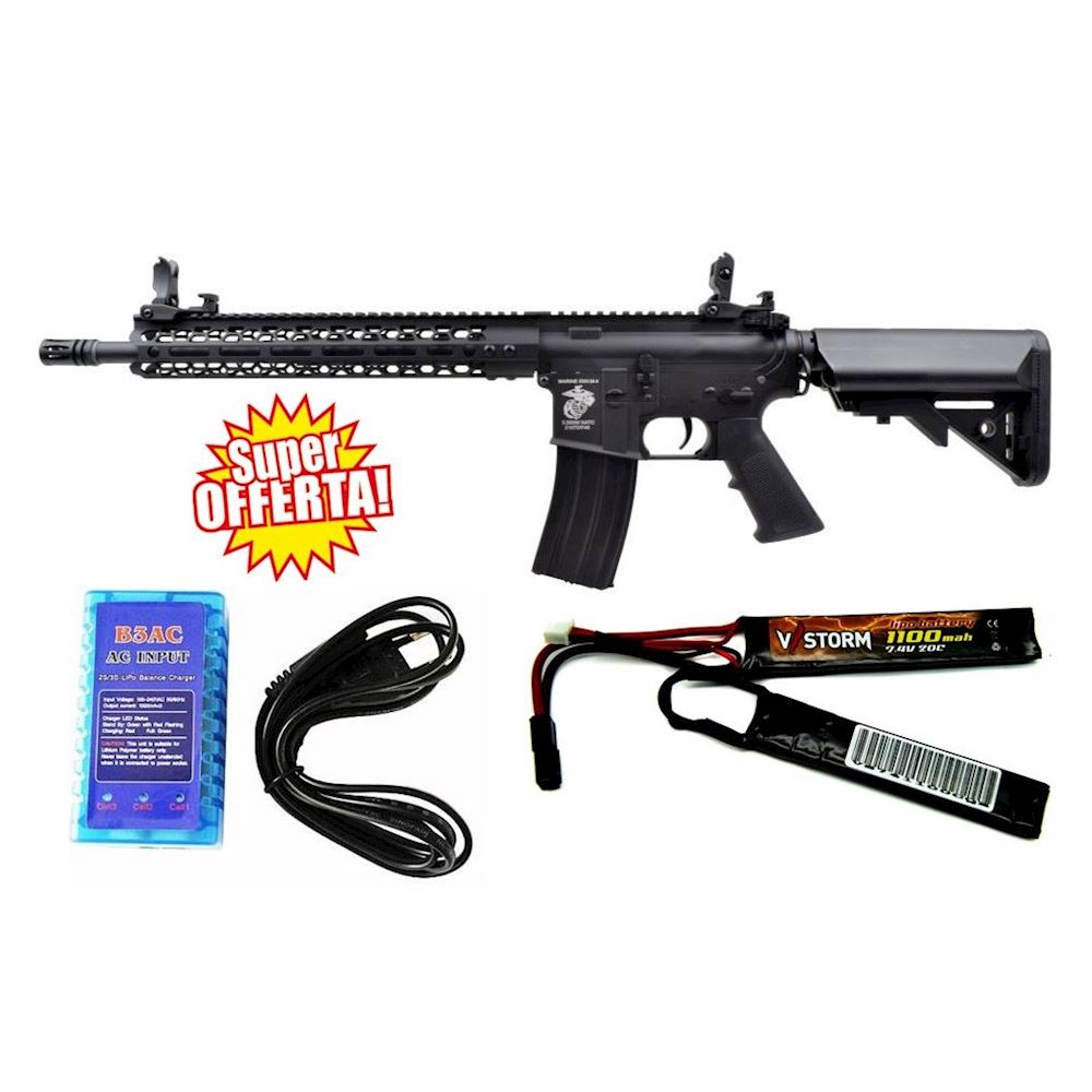 M4 CQB RIS FULL METAL 12,5 CON BATTERIA E CARICA BATTERIA KIT