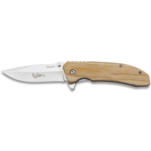 Coltello tascabile Albainox progettato in Spagna con manico in legno nero  con inserto templare e lama da 7,6 cm - 05-19504 - MARTINEZ ALBAINOX