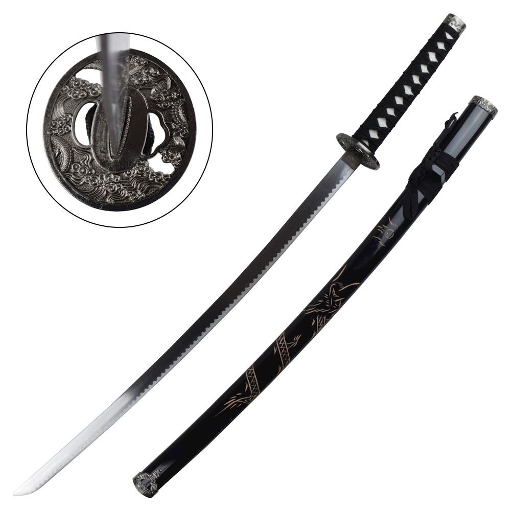KATANA ORNAMENTALE NERA CON DRAGO NELLA TSUBA 68LUNGA NERA generico