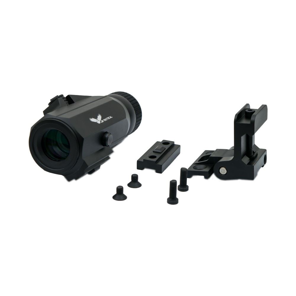 JS-TACTICAL MAGNIFIER 3X WITH FLIP MOUNT BLACK RED DOT - IlSemaforo