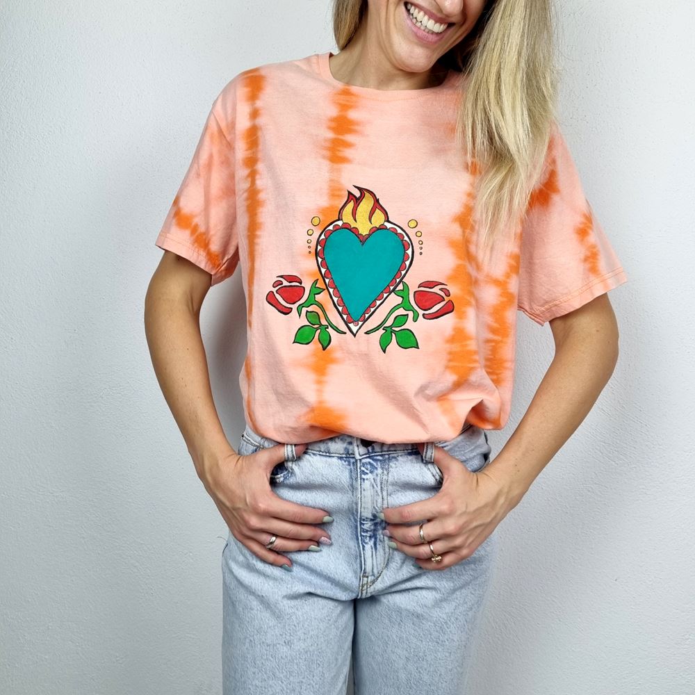 T Shirt Tie Dye Cuore Sacro Linea Messico 002 Arancio