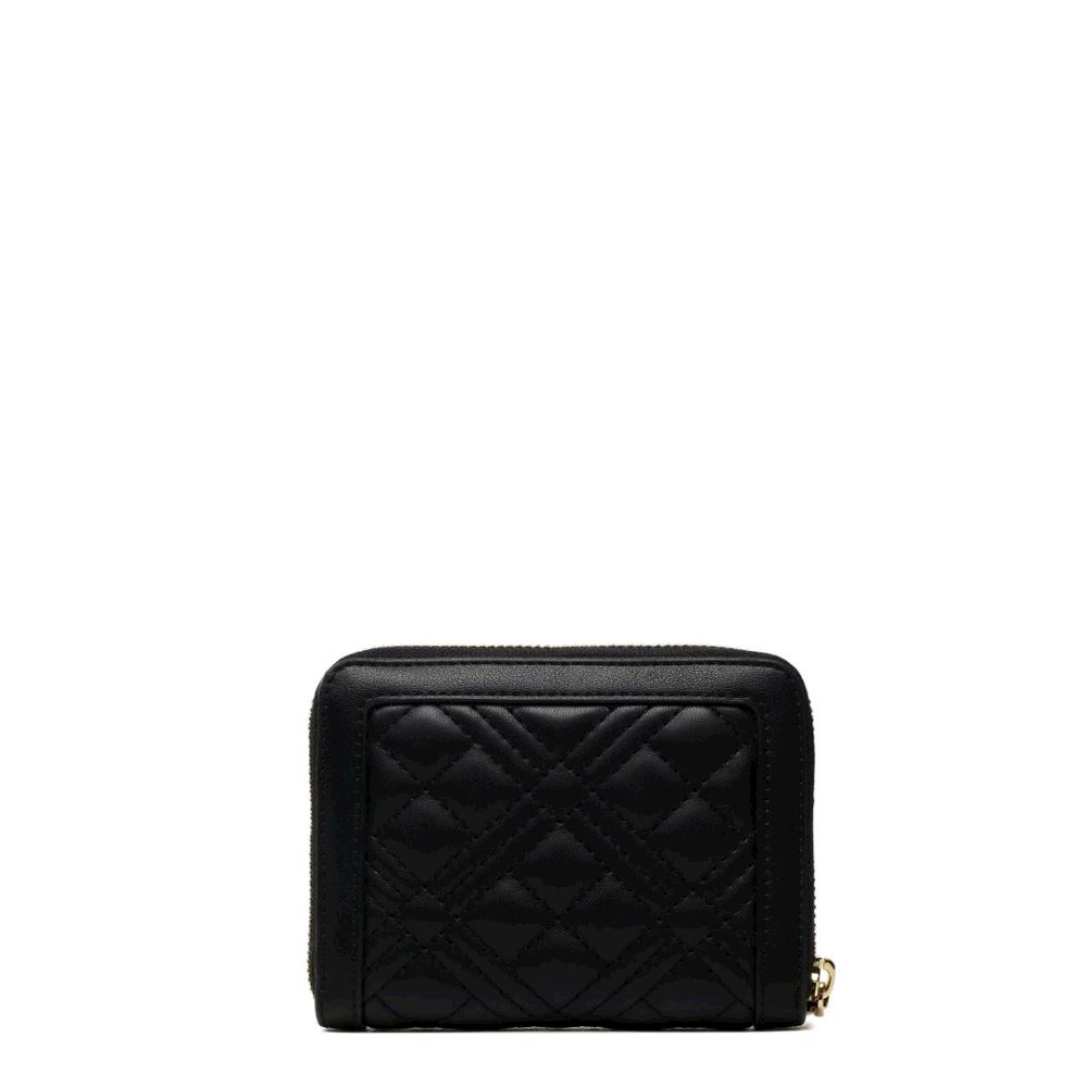 Love moschino small quilted discount black zip around wallet