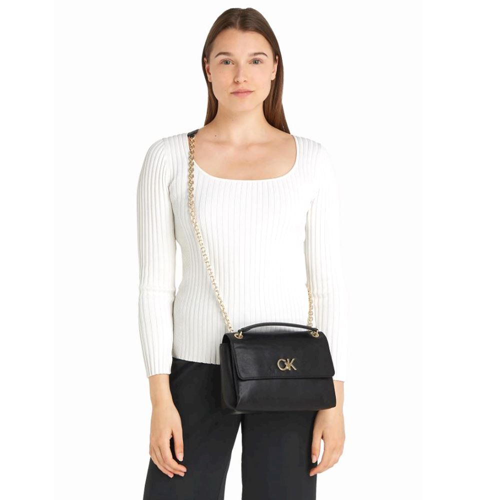 Calvin klein lock leather best sale shoulder bag