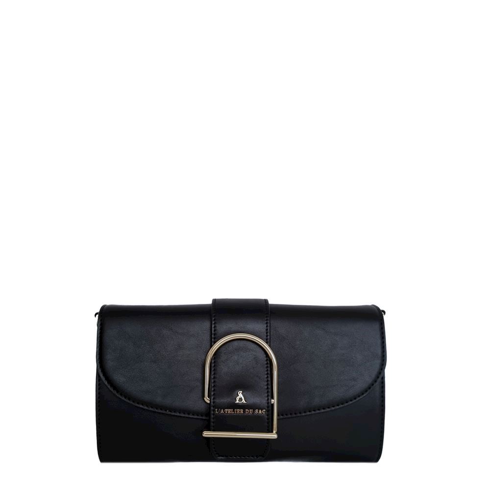 Borsa A Tracolla Donna In PU Morbido Con Ciondolo Perla – Leggera, 17x5x12.5 Cm, Nero