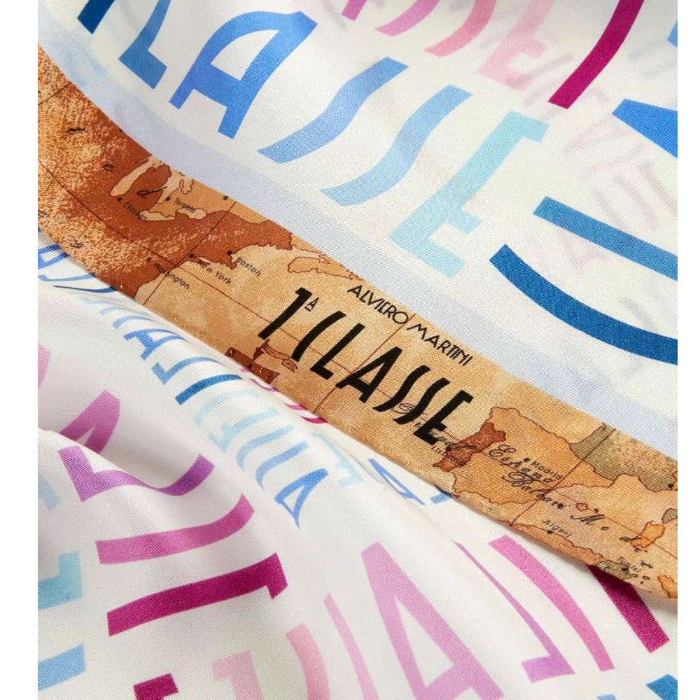 Foulard In Seta Alviero Martini Prima Classe - 90x90cm Light Taupe - Stampa Geo Classic Made In Italy - Foto 5