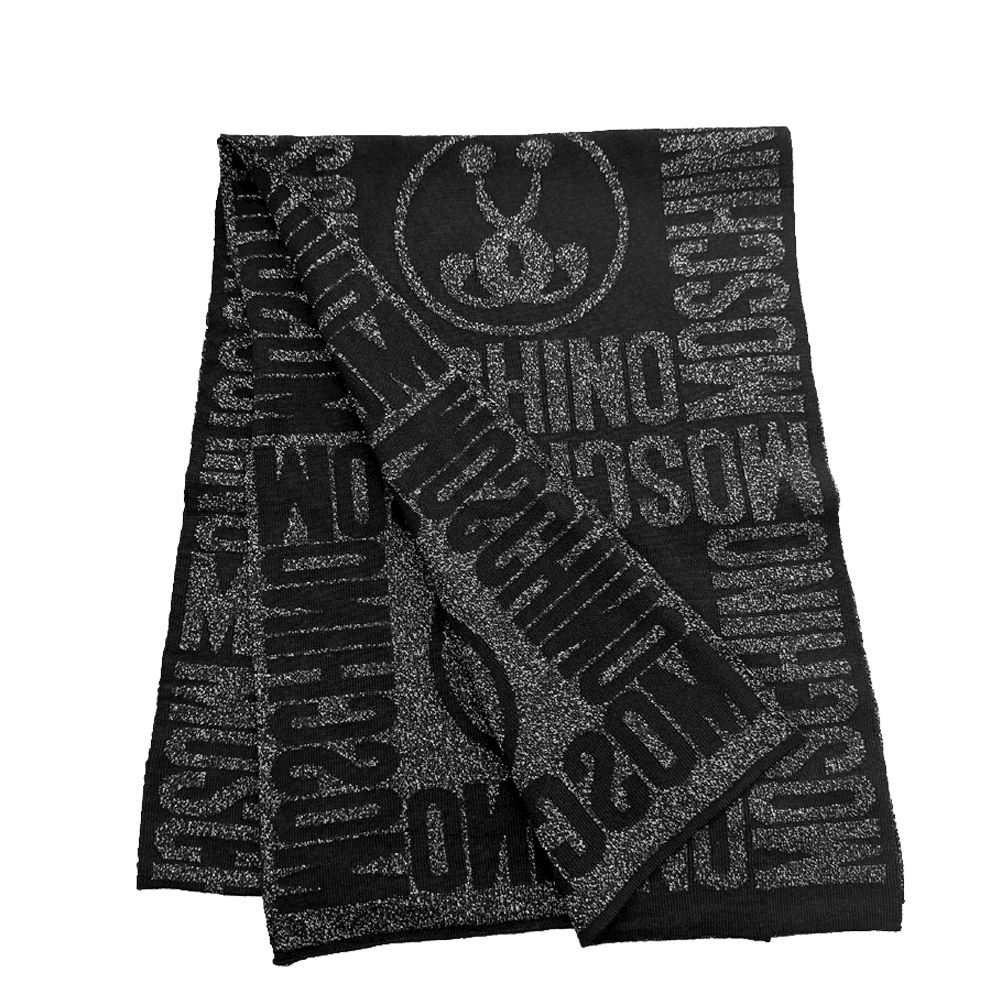 Moschino Logo Scarf 30623 M2966 161 Black Glitter Textile