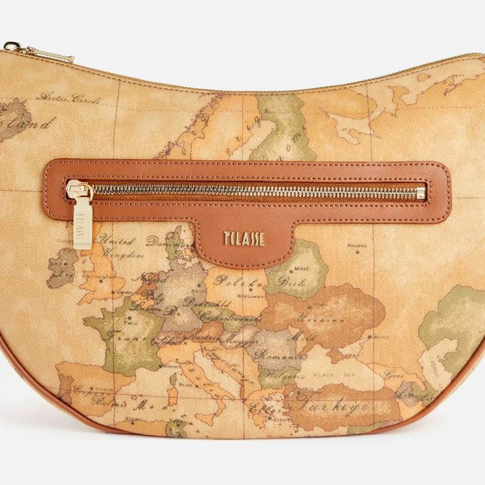 Alviero Martini Prima Classe Astuccio In Pelle Naturale E Tessuto Goffrato Con Zip Geo White