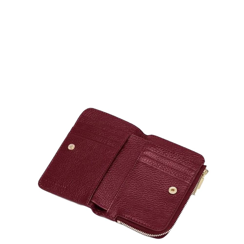 Coccinelle Portafoglio Metallic Soft Mini – Pelle Grained, Rosso Scarlet, Con Cerniera E 8 Scomparti Carte