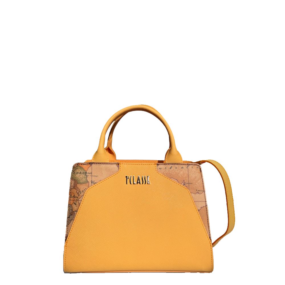 Borsa donna KAROLINA a spalla in vera pelle rigida, colore GIALLO OCRA, CHIARO SCURO, Made in Italy | BORSE A TRACOLLA IN PELLE | Emporium Italy