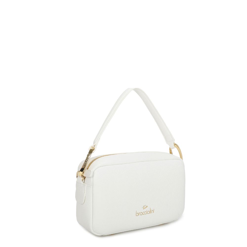 Borsa a tracolla Pollini con doppia zip avorio-marrone