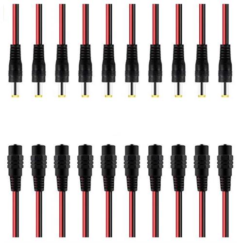 20-dc-power-connectors-jack-with-50-cm-cable-length-10-female-jacks-10-male-jacks-for-cctv-camera-strip-led-lights