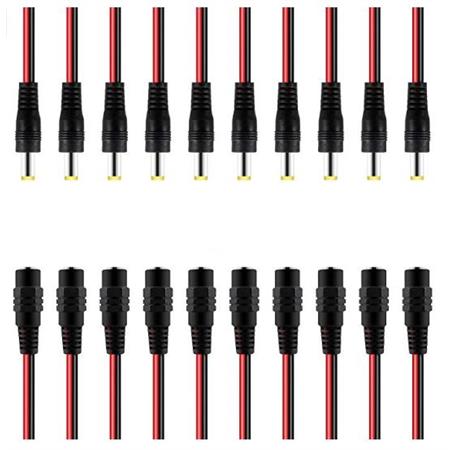 20-dc-power-connectors-jack-with-50-cm-cable-length-10-female-jacks-10-male-jacks-for-cctv-camera-strip-led-lights
