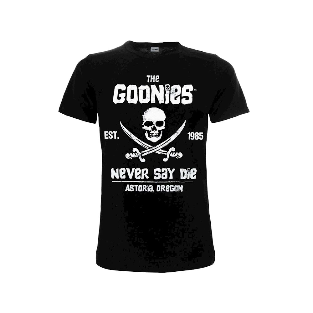 Goonies T-Shirt Ufficiale Never Say Die, Maglietta Nera Con Teschio, Prodotto Originale Con Cartellino, Taglie Da Bambino (XS, 10-14 Anni)