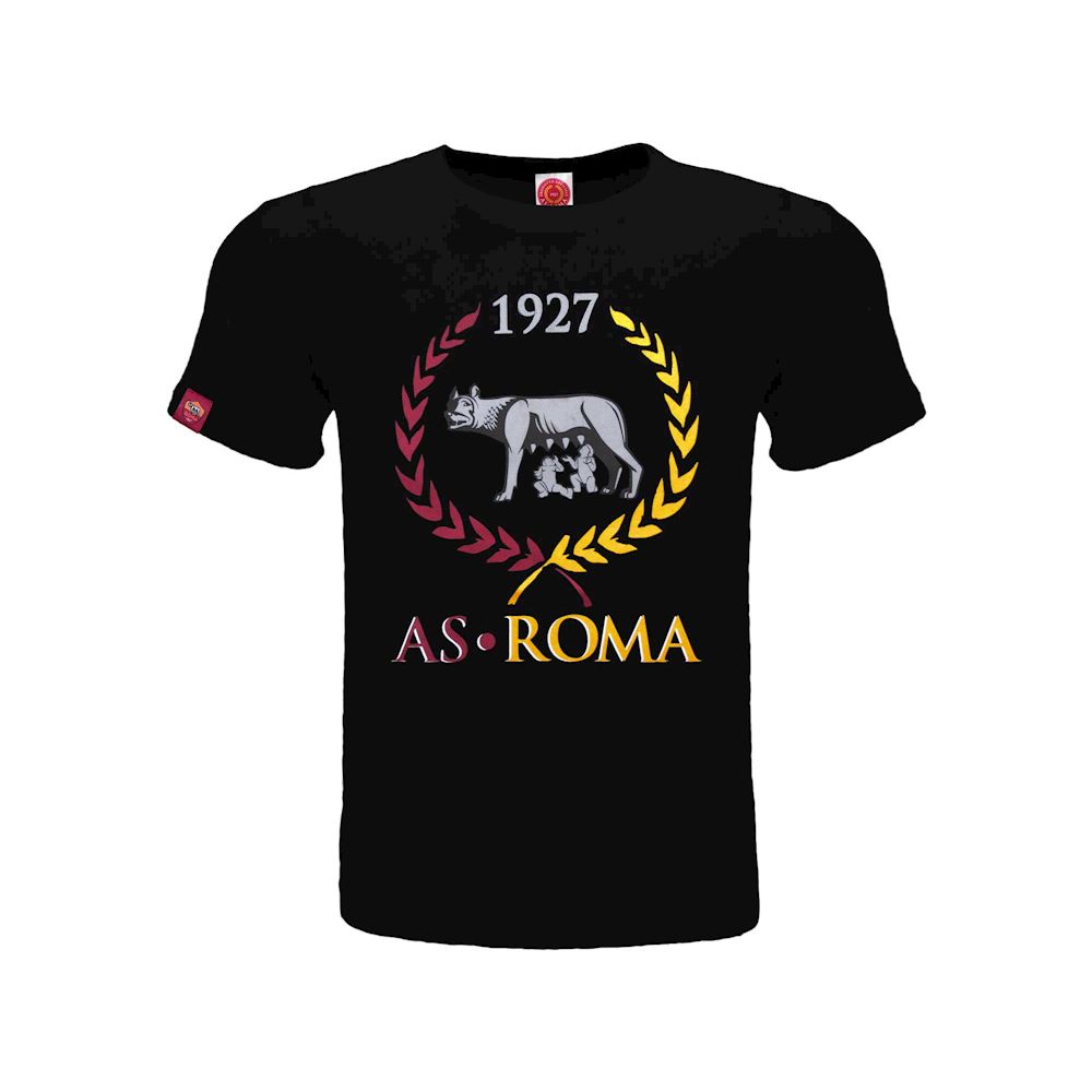 Modello Lupa 1927 Prodotto su Licenza del Club Colore Nero T Shirt Ufficiale Roma Taglie da Bambino. 100% Cotone 