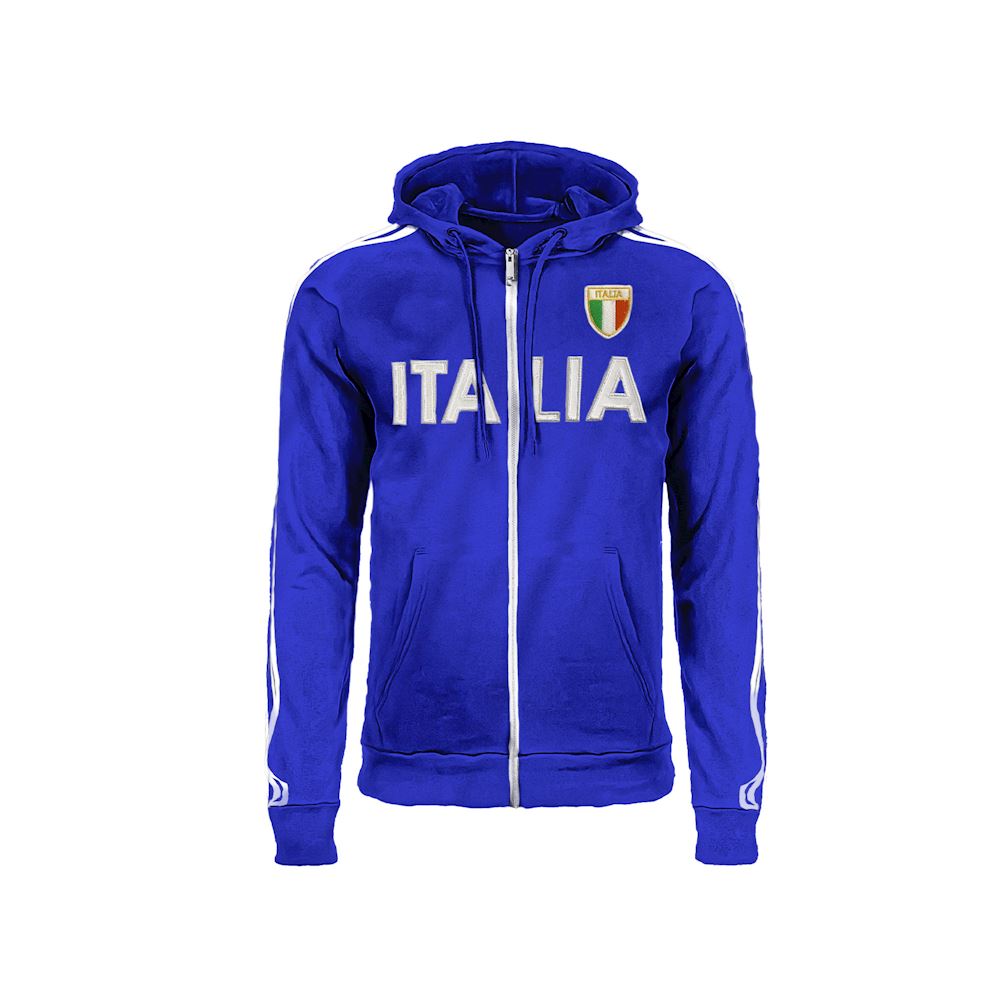 Felpa Italia Uomo Con Zip - Scritta E Scudetto Ricamati, Cotone 75%, Grigio O Blu, S-XXL - Foto 14